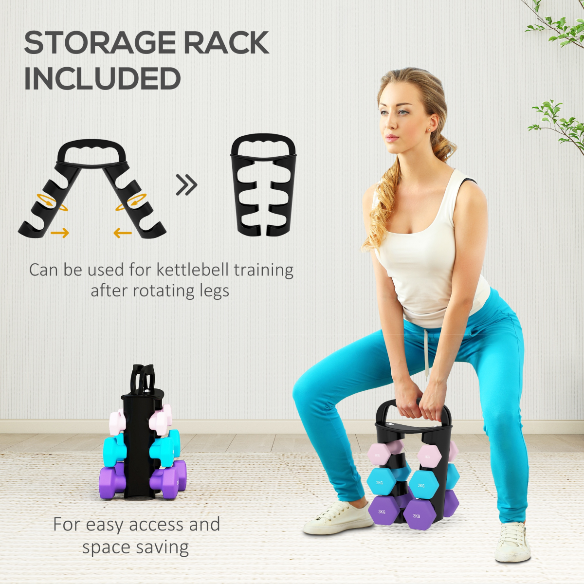 SPORTNOW 6-Piece Dumbbell Set with Storage Rack, 1kg-3kg, Pink