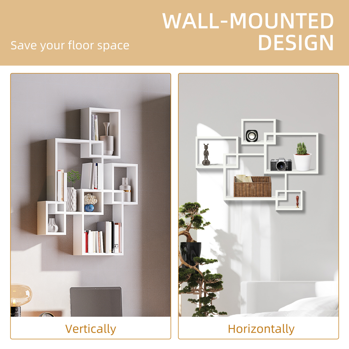 White 5-Shelf Interlocking Cube Floating Wall Shelf Unit
