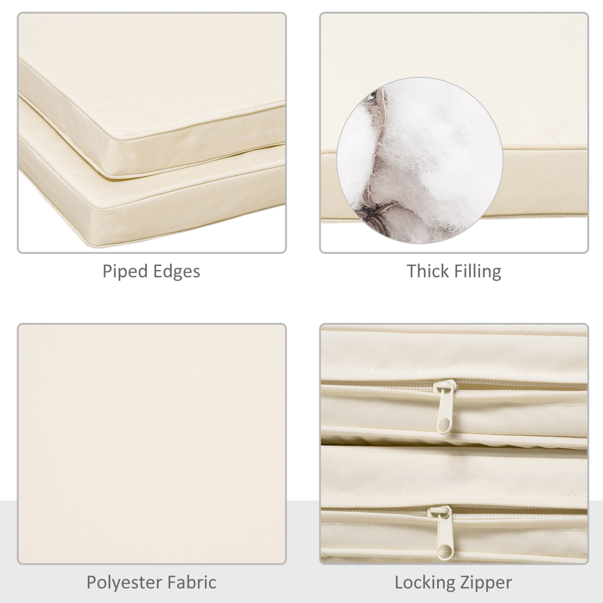 45 x 45cm Replacement Garden Seat Cushion Pad with Ties, Cream White