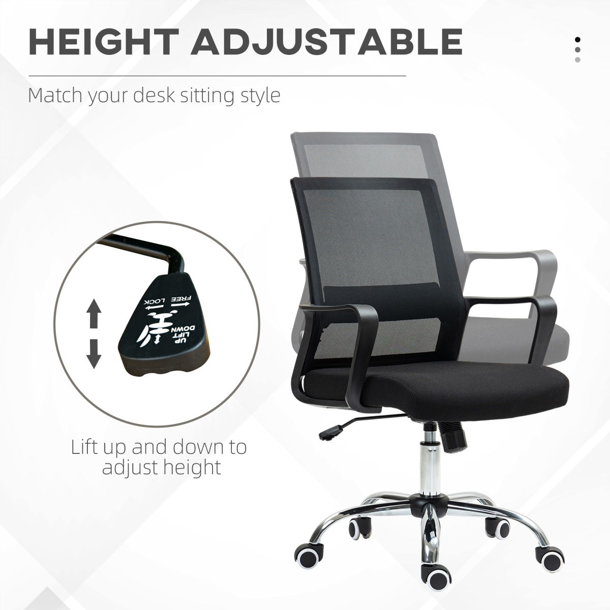 Vinsetto Mesh Office Chair with Swivel Seat, Adjustable Height, Black