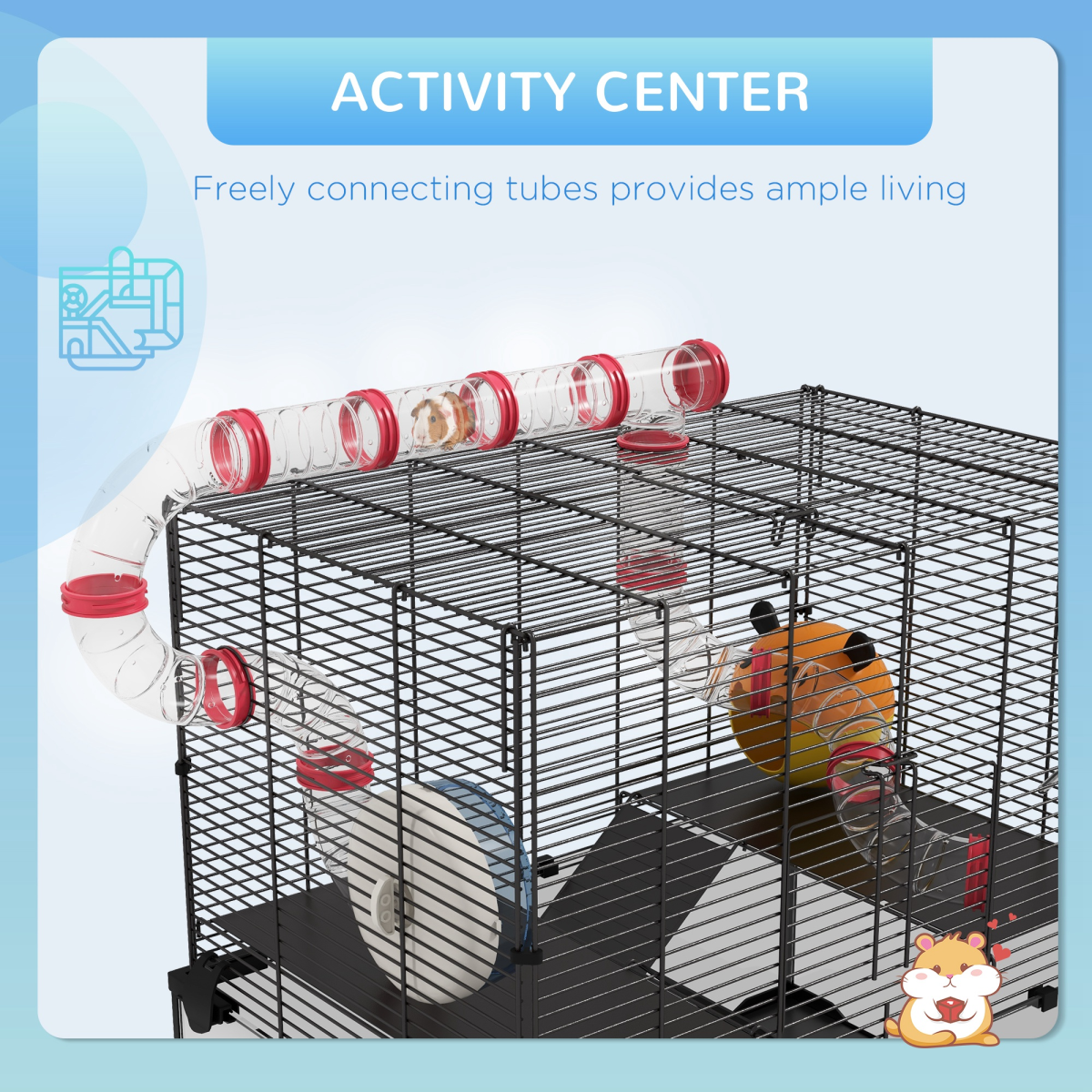PawHut Hamster Cage with Tubes, Ramps, Platforms and Hut, 60 x 40 x 57 cm
