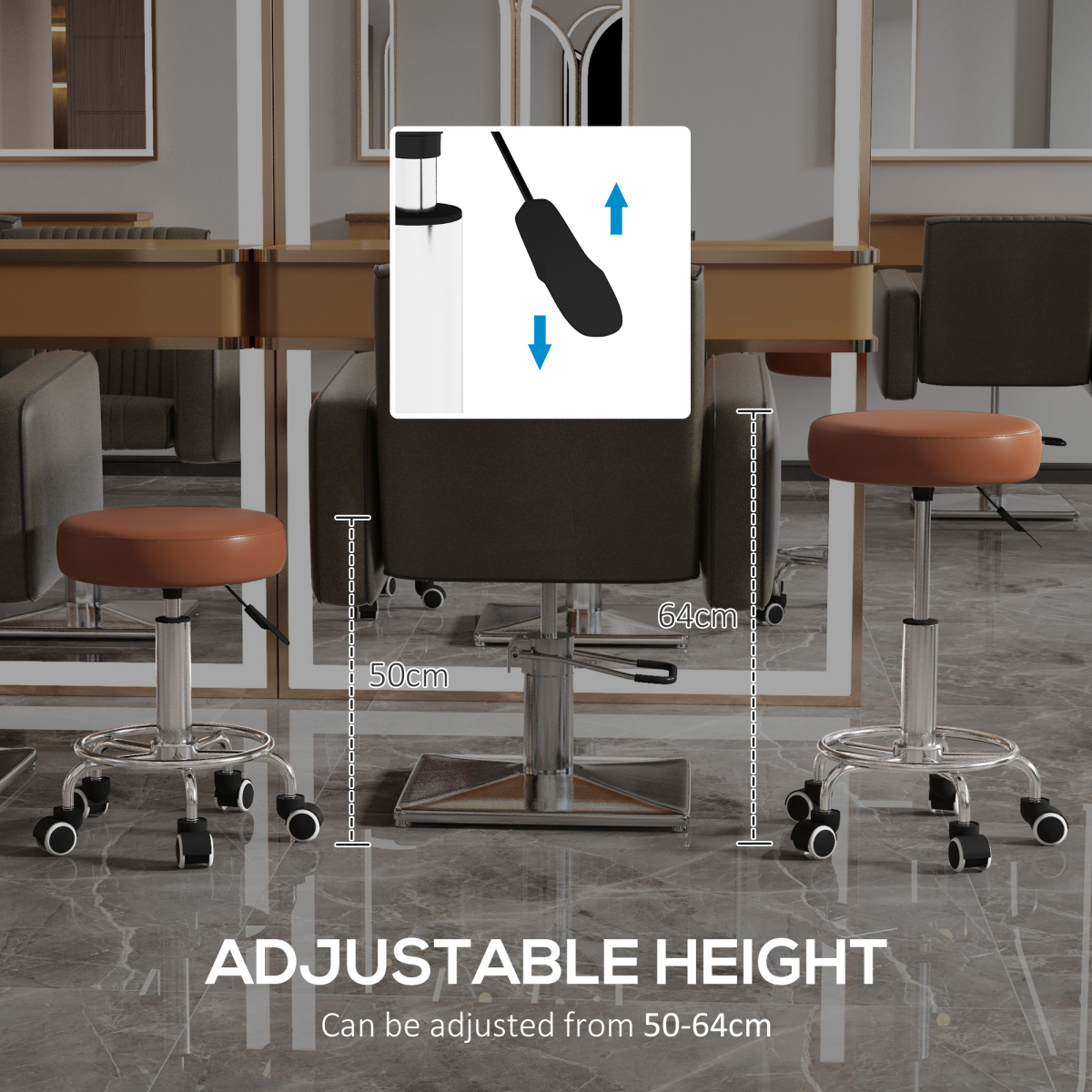 Vinsetto Adjustable Height PU Leather Salon Stool, Brown