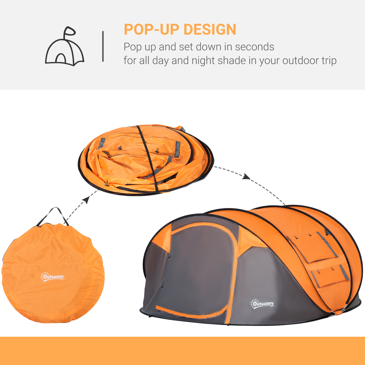 4-5 Person Pop-Up Dome Camping Tent with Windows, Orange