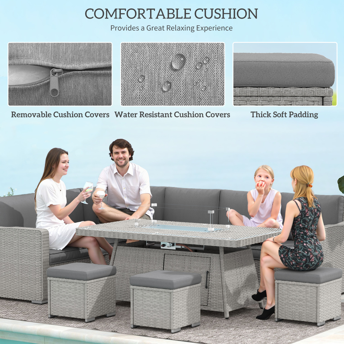 Outsunny Grey Fire Pit Table Set, 50,000 BTU Outdoor Heating