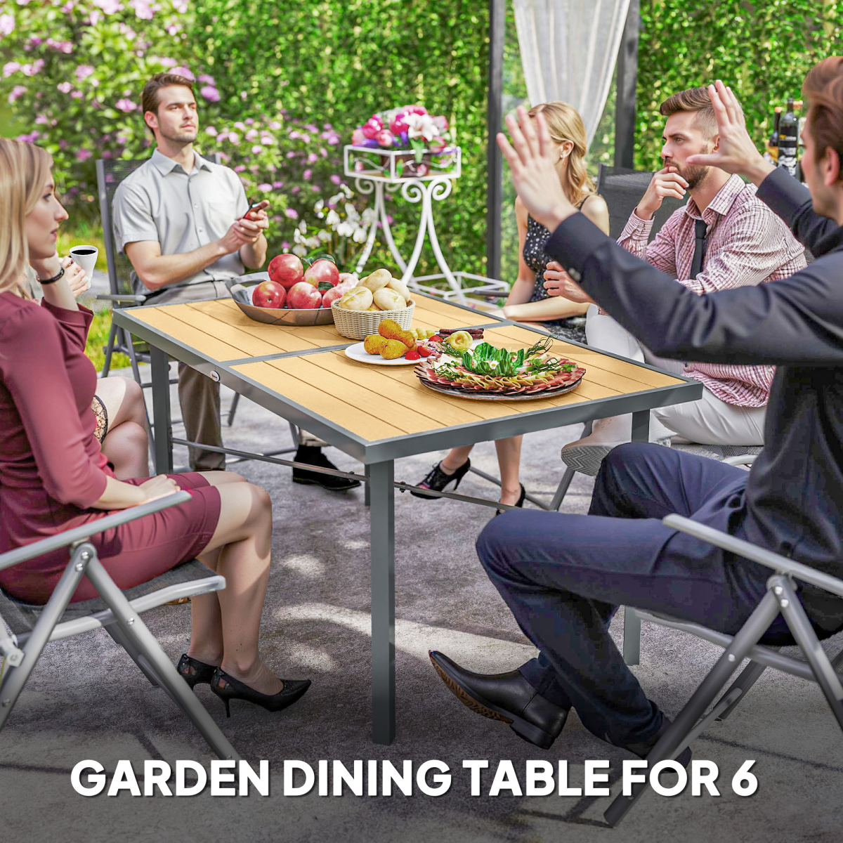Outsunny Outdoor Garden Dining Table for 6 with Umbrella Hole
