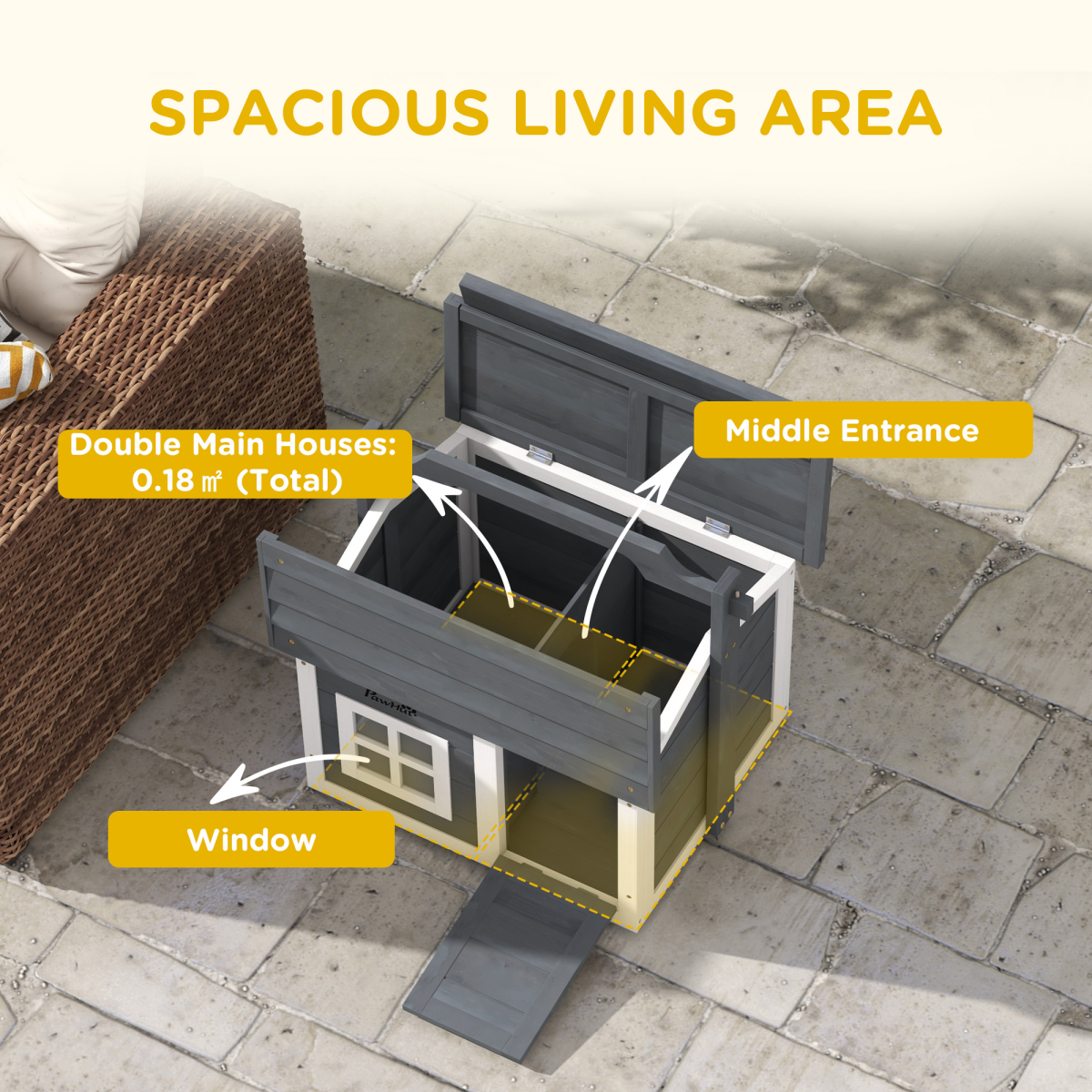 PawHut Indoor Outdoor Rabbit Hutch with Openable Roof - Grey