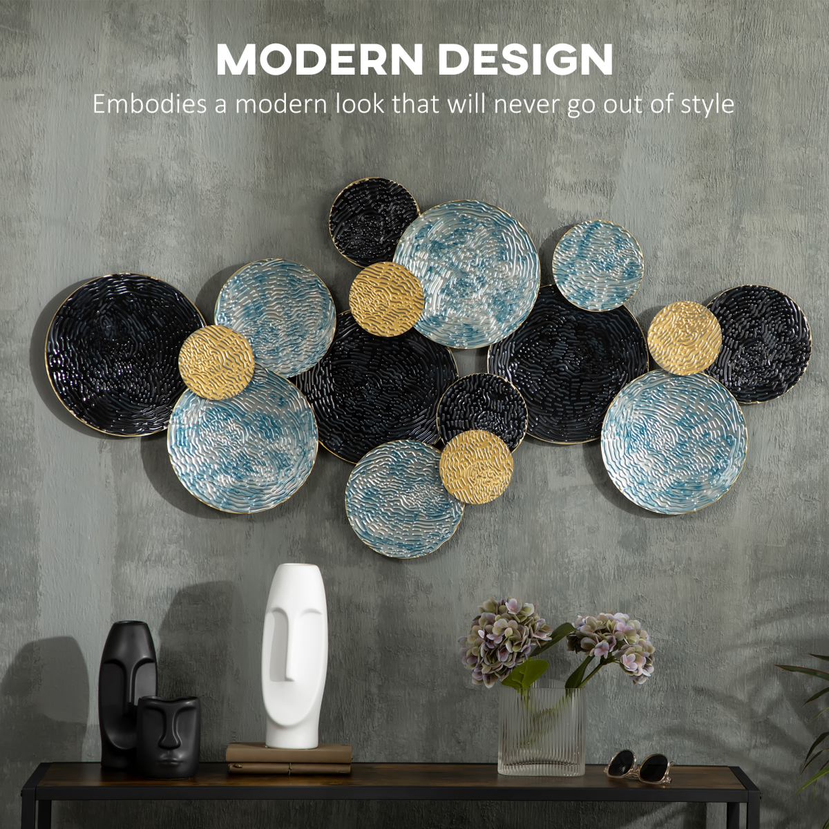 3D Minimalist Metal Multi-Disc Circle Wall Art Hanging Sculpture, Ready to Hang, 66 x 133 cm