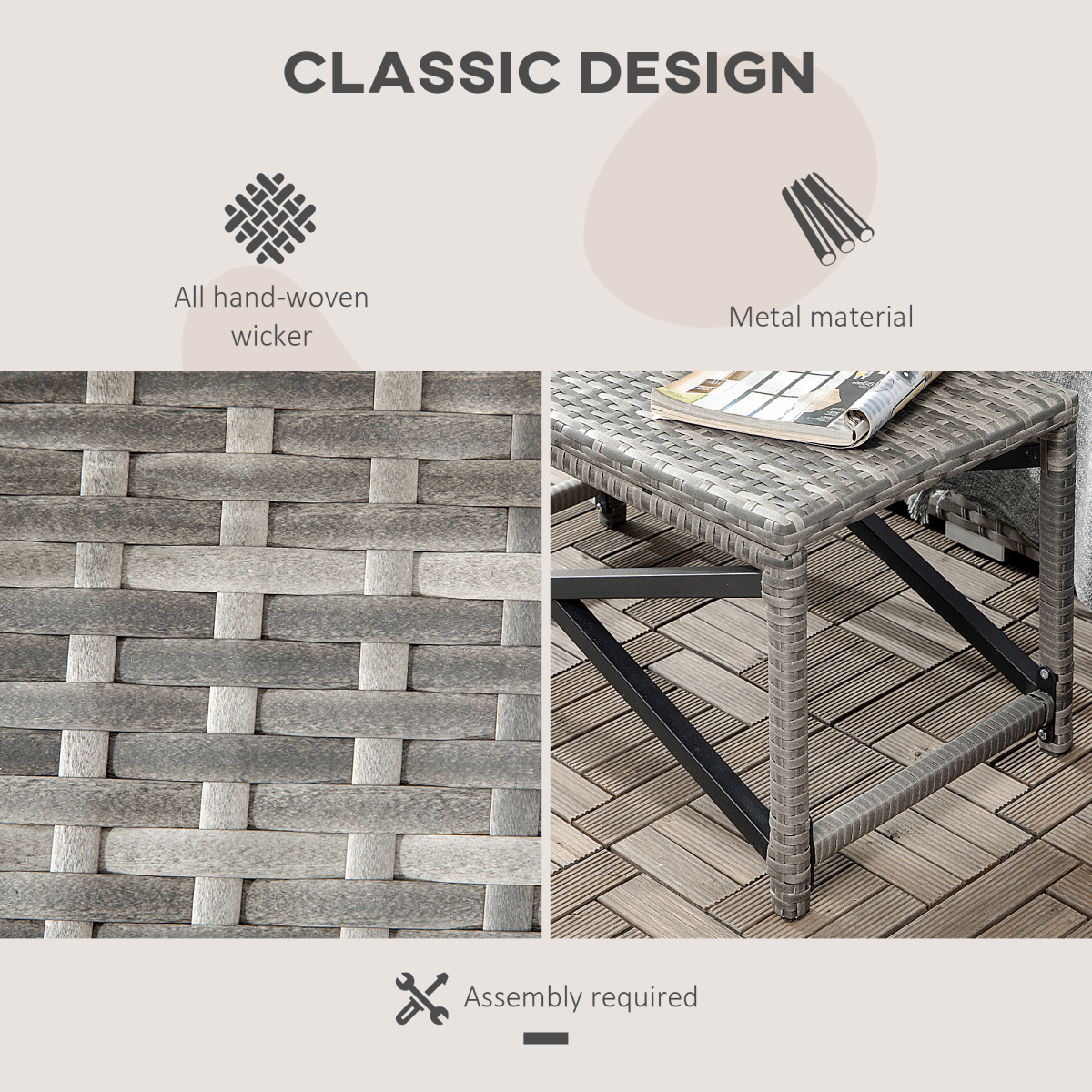 Outsunny Outdoor Rattan Coffee Table with Woven Plastic Top