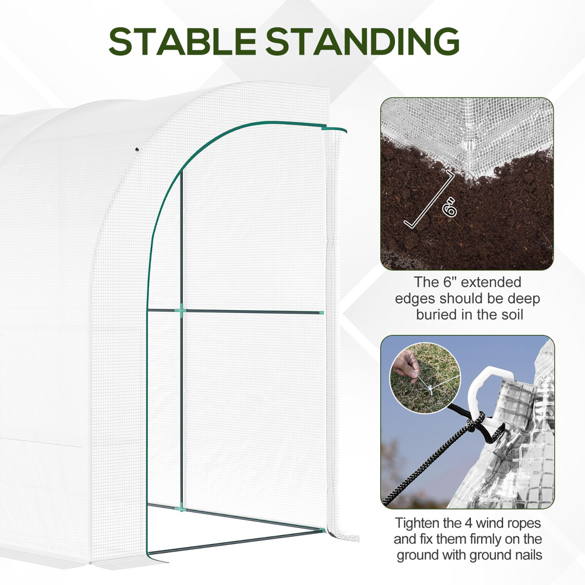 Plant Greenhouse Lean-To with Shelves, Zipper Doors, White, 300 x 150 x 213 cm