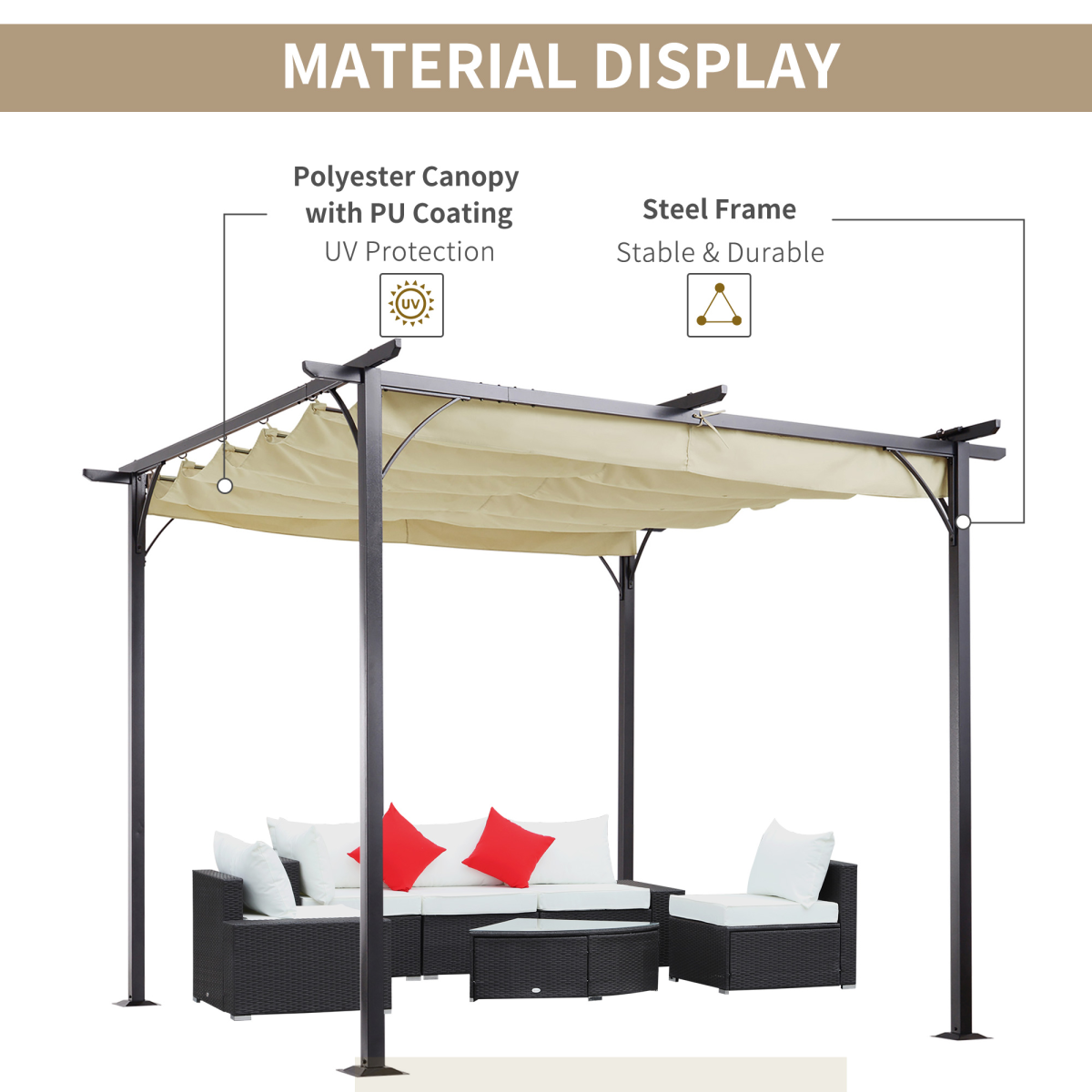 3x3m Outdoor Metal Pergola with Retractable UV-Resistant Canopy for Garden and Patio
