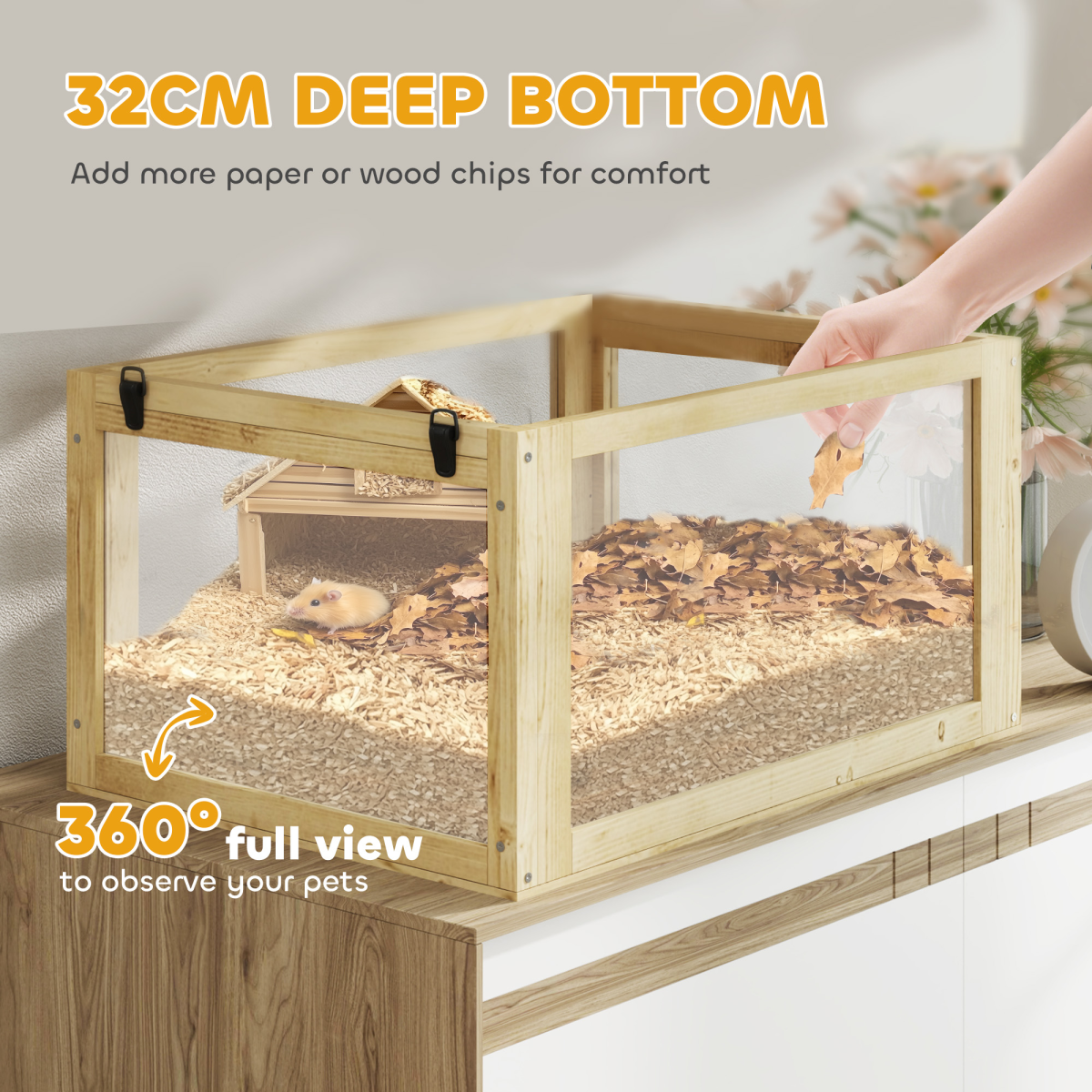 PawHut 3-Tier Wooden Hamster & Gerbil Cage with Accessories, 60x40x75cm