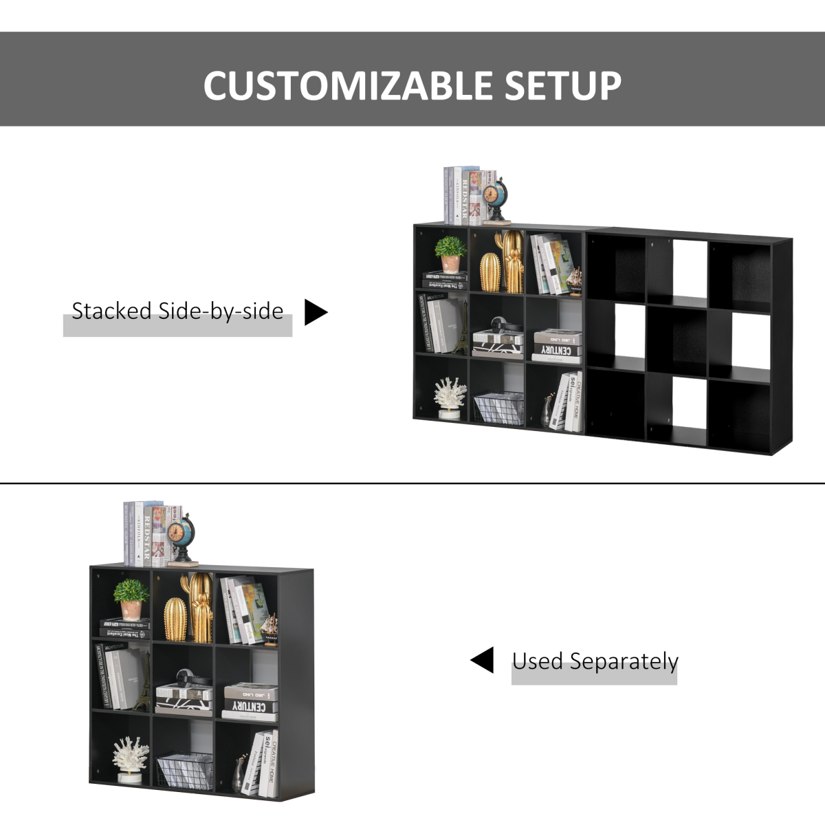 9 Cube Particle Board Storage Cabinet Bookcase Bookshelf for Home Office, Black