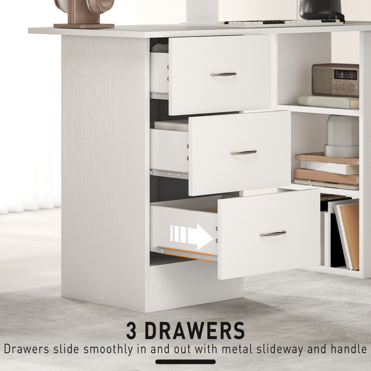 HOMCOM 120cm White Computer Desk with 3 Drawers & 3 Shelves