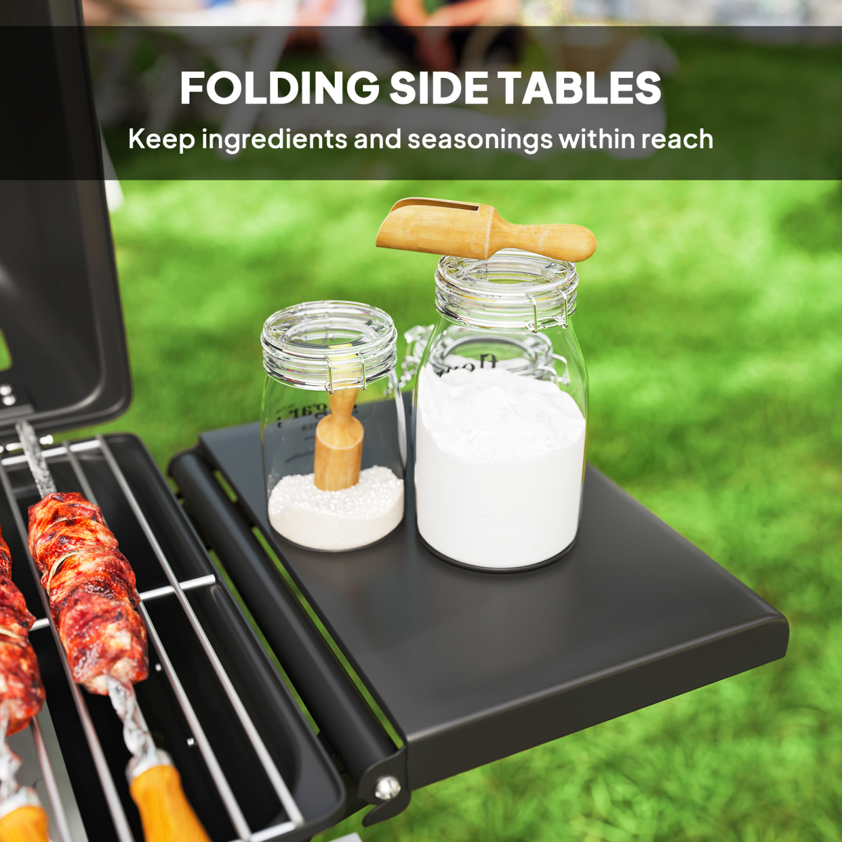 Outsunny Portable Foldable Gas Barbecue Grill with Thermometer, Black