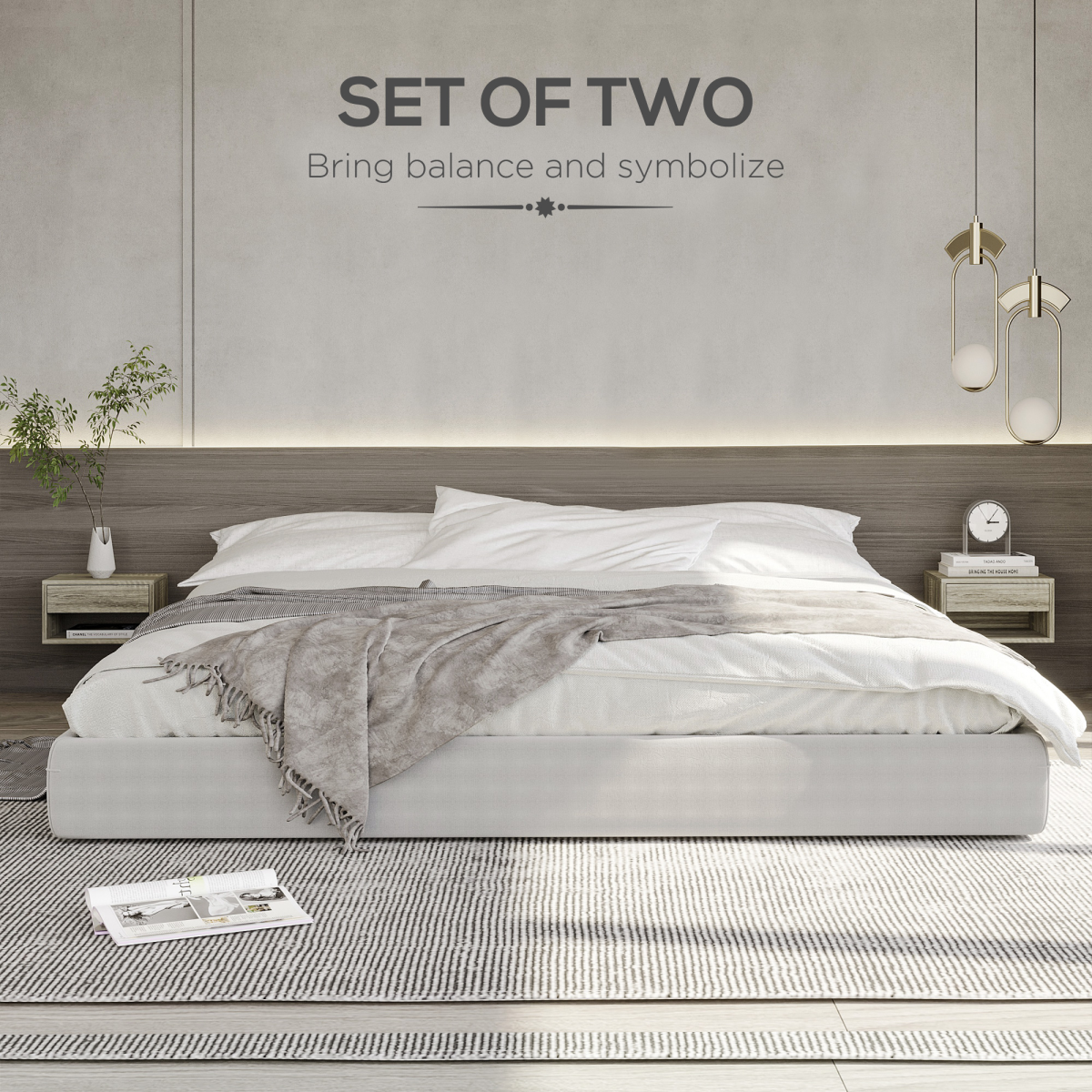 HOMCOM Floating Wall Mounted Bedside Tables, Set of 2, Brown