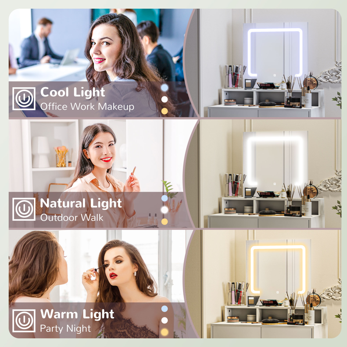 HOMCOM Dressing Table with Mirror, LED Lights, 2 Drawers, White
