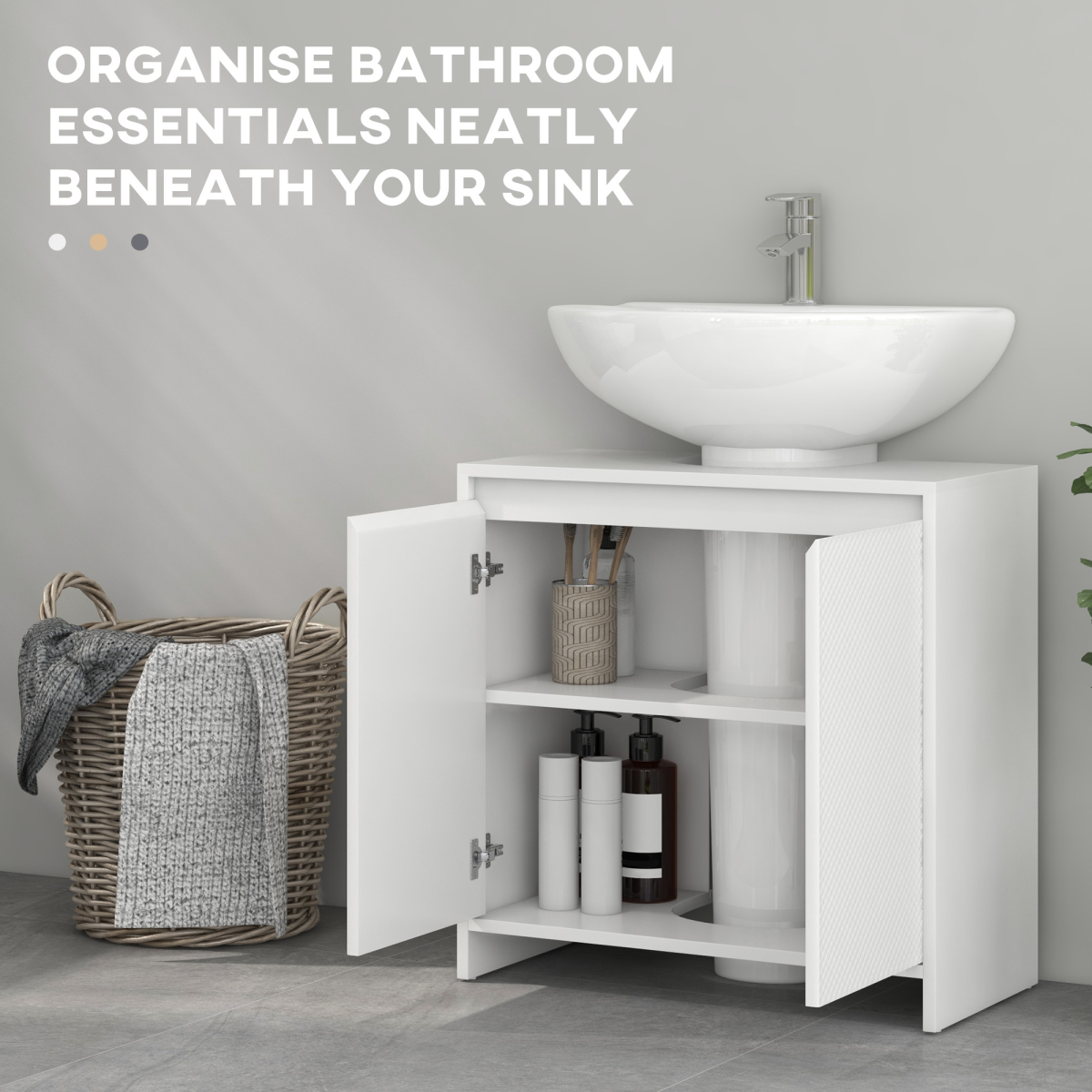 HOMCOM White Freestanding Under Sink Cabinet with 2 Doors, Shelf