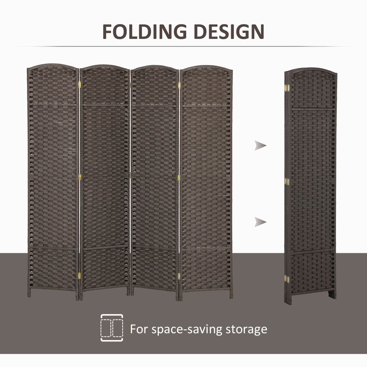 HOMCOM 4-Panel Folding Room Divider Privacy Screen, 160 x 170 cm, Brown