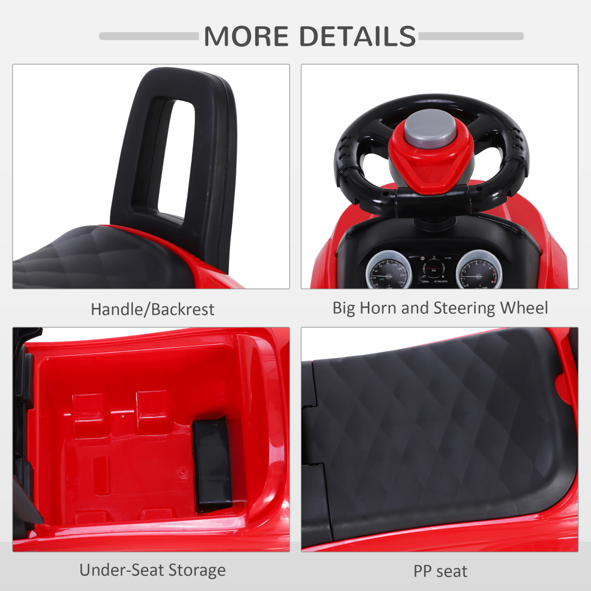 HOMCOM 3-in-1 Foot-to-Floor Ride On Car Toddler Slider with Steering Wheel and Horn, Red