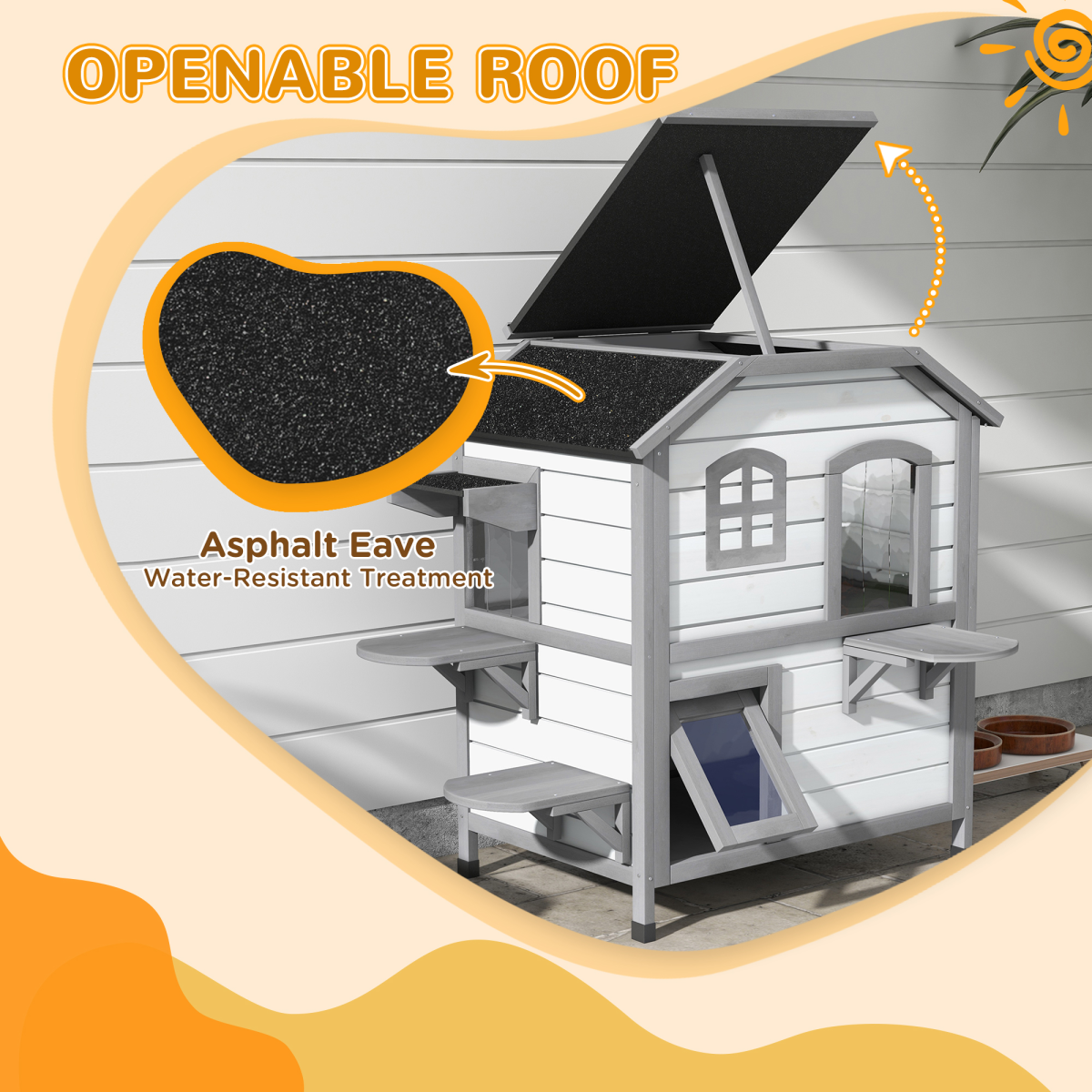 PawHut Wooden Cat Condo with Openable Roof, Indoor/Outdoor, White