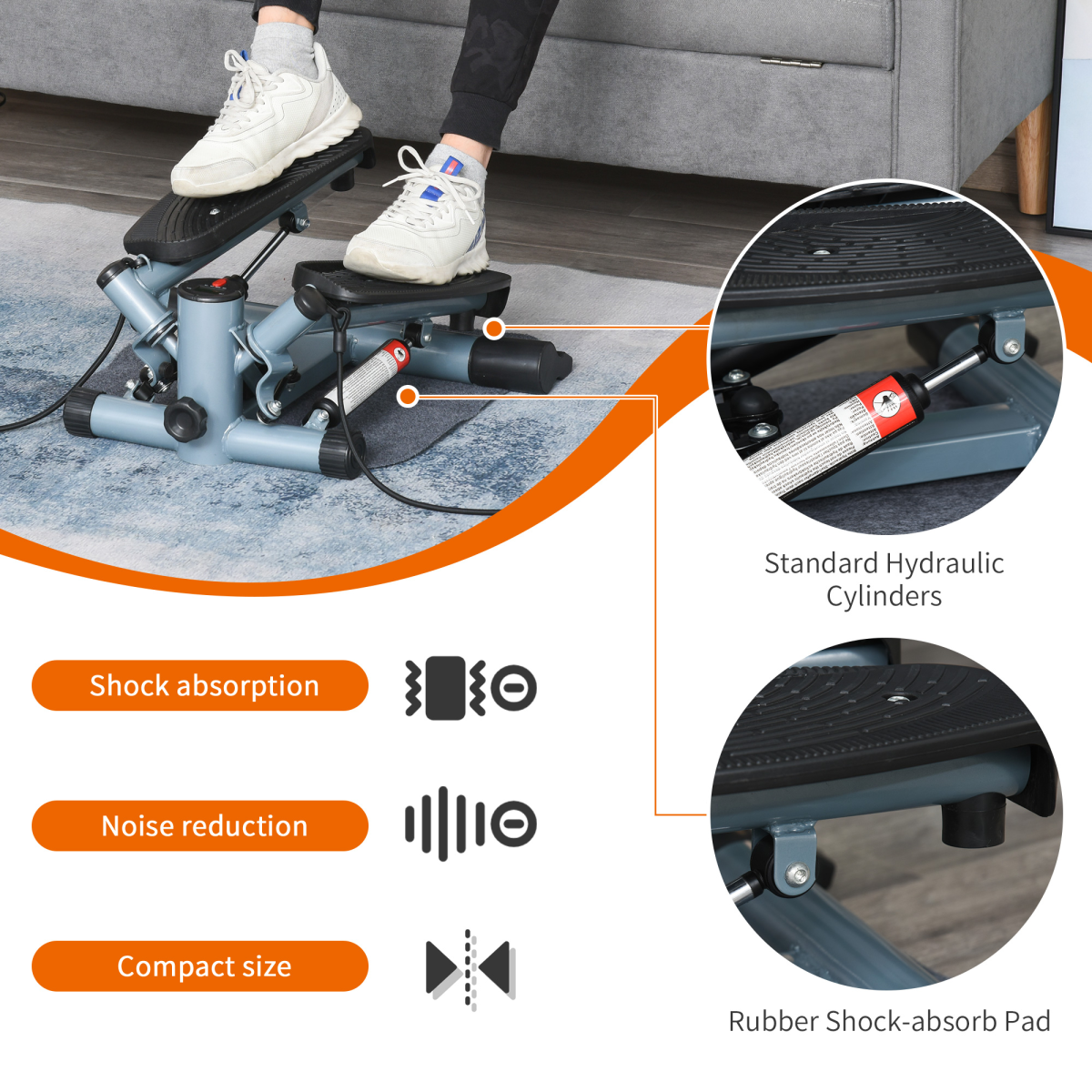 Mini Stepper Step Machine with Cushion Mat, Adjustable Pedal Height, Electronic Display, and Arm Training Ropes for Full Body Training