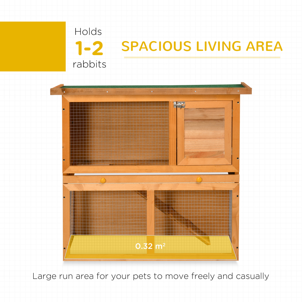 2-Tier Wooden Rabbit Hutch for Small Animals, Outdoor Backyard Bunny House