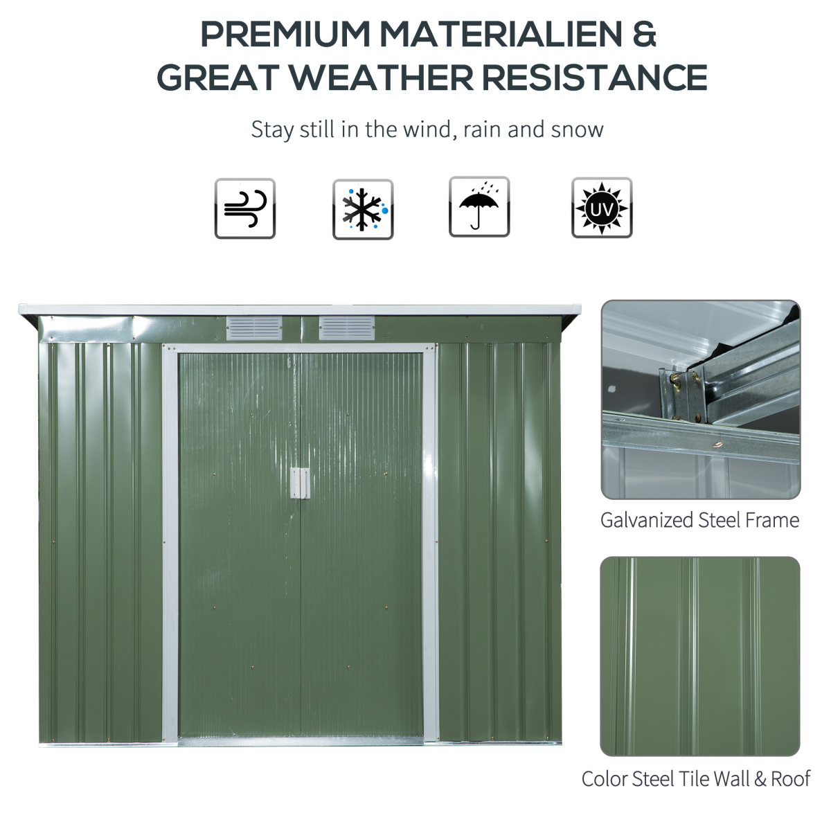 Outsunny Garden Storage Shed with Sloped Roof, Double Sliding Doors, 213 x 130 x 173cm