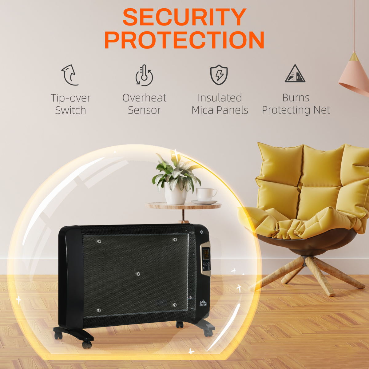 HOMCOM Electric Space Heater with Adjustable Thermostat 15-40C, 1000W/2000W, 12-Hour Timer, Remote Control, Black
