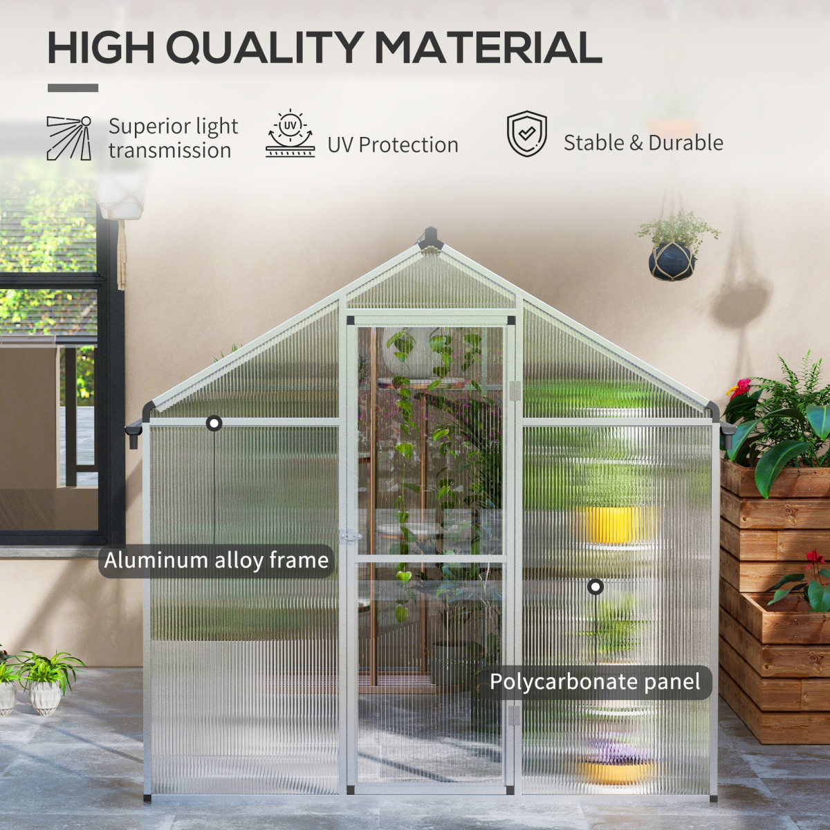 Outsunny 10x6ft Aluminium Greenhouse with Door, Window & Base