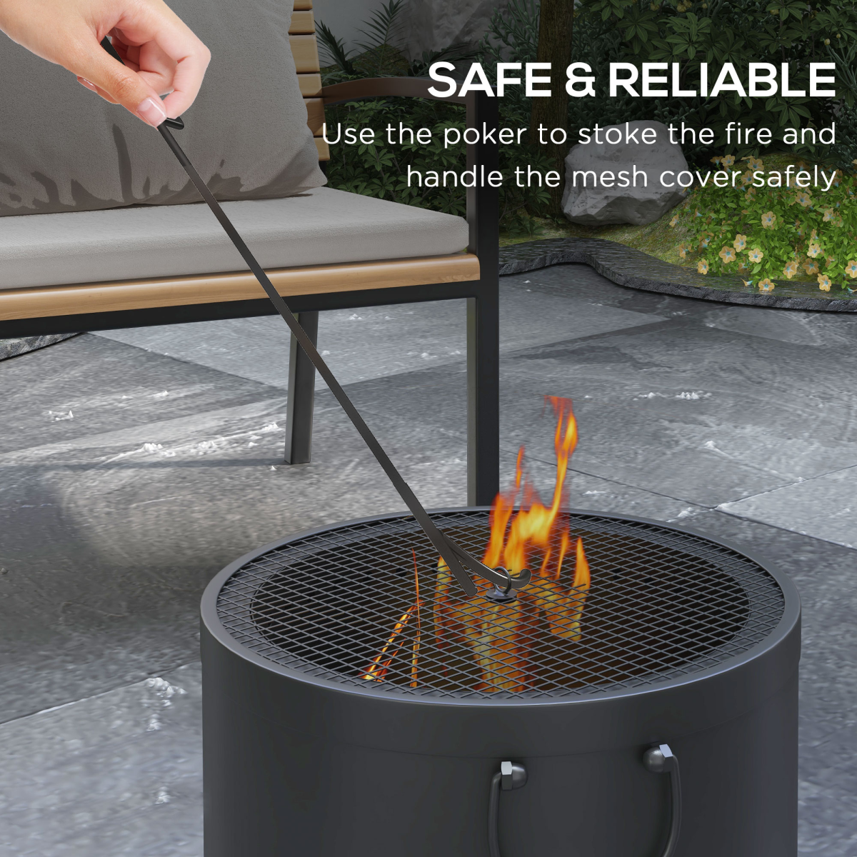Outsunny 38cm Smokeless Wood Burning Metal Fire Pit, Dark Grey