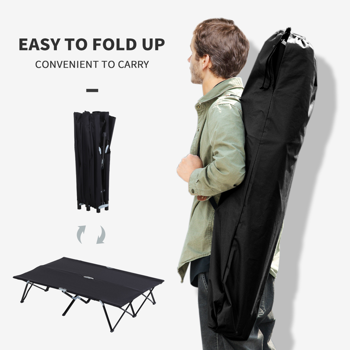 Outsunny Double Folding Camping Cot, Portable Outdoor Sleeping Bed, Black