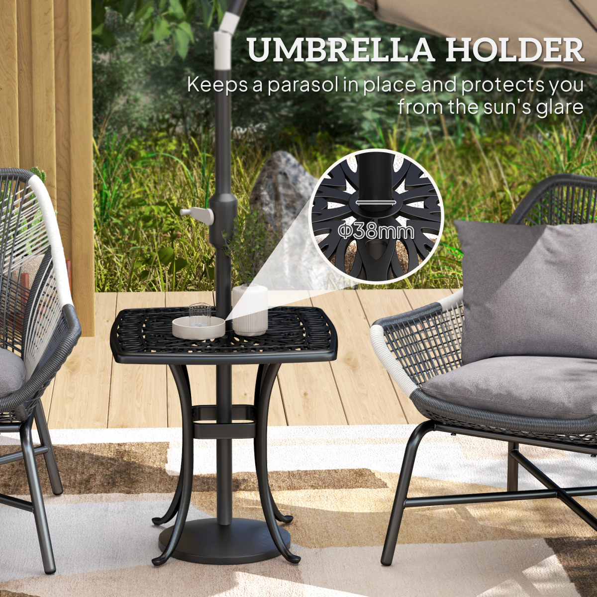 Outsunny Cast Aluminium Bistro Table with 38mm Umbrella Hole, Black