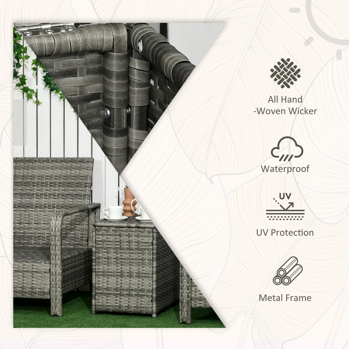Outsunny 3-Piece PE Rattan Garden Sofa Set with Storage Table
