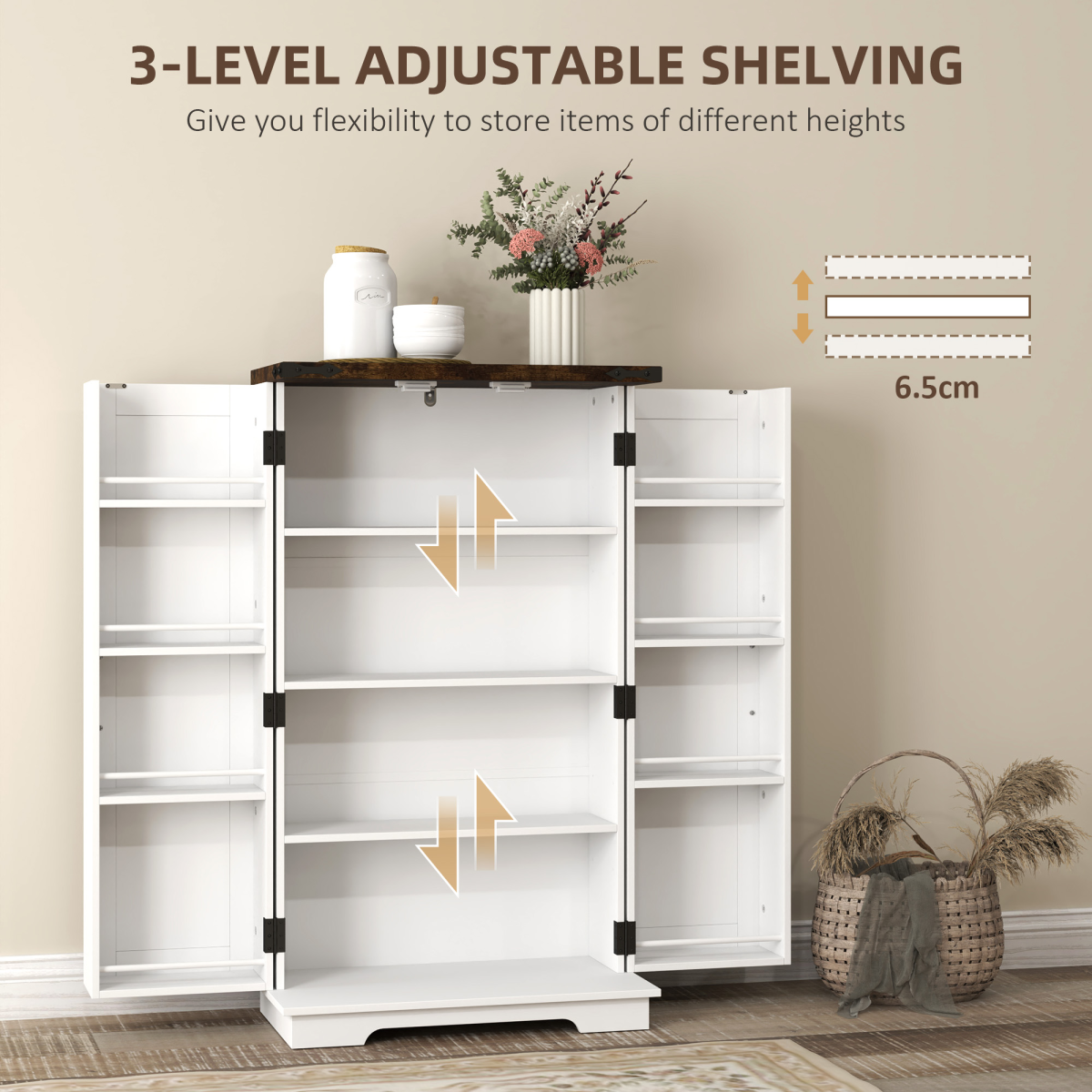 HOMCOM White Farmhouse Storage Cabinet with 4 Adjustable Shelves