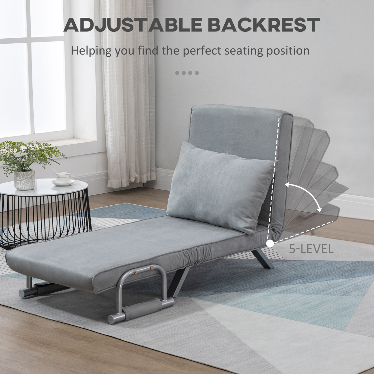 Sofa Bed Foldable Portable Armchair Sleeper Lounge Pillow Light Grey