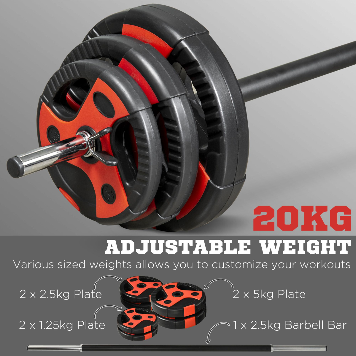 SPORTNOW 20kg Adjustable Barbell Weight Set for Home Gym