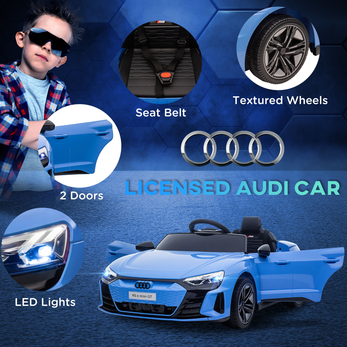 Licensed Audi RS e-tron GT 12V Kids Electric Ride-On Car with Remote, Blue