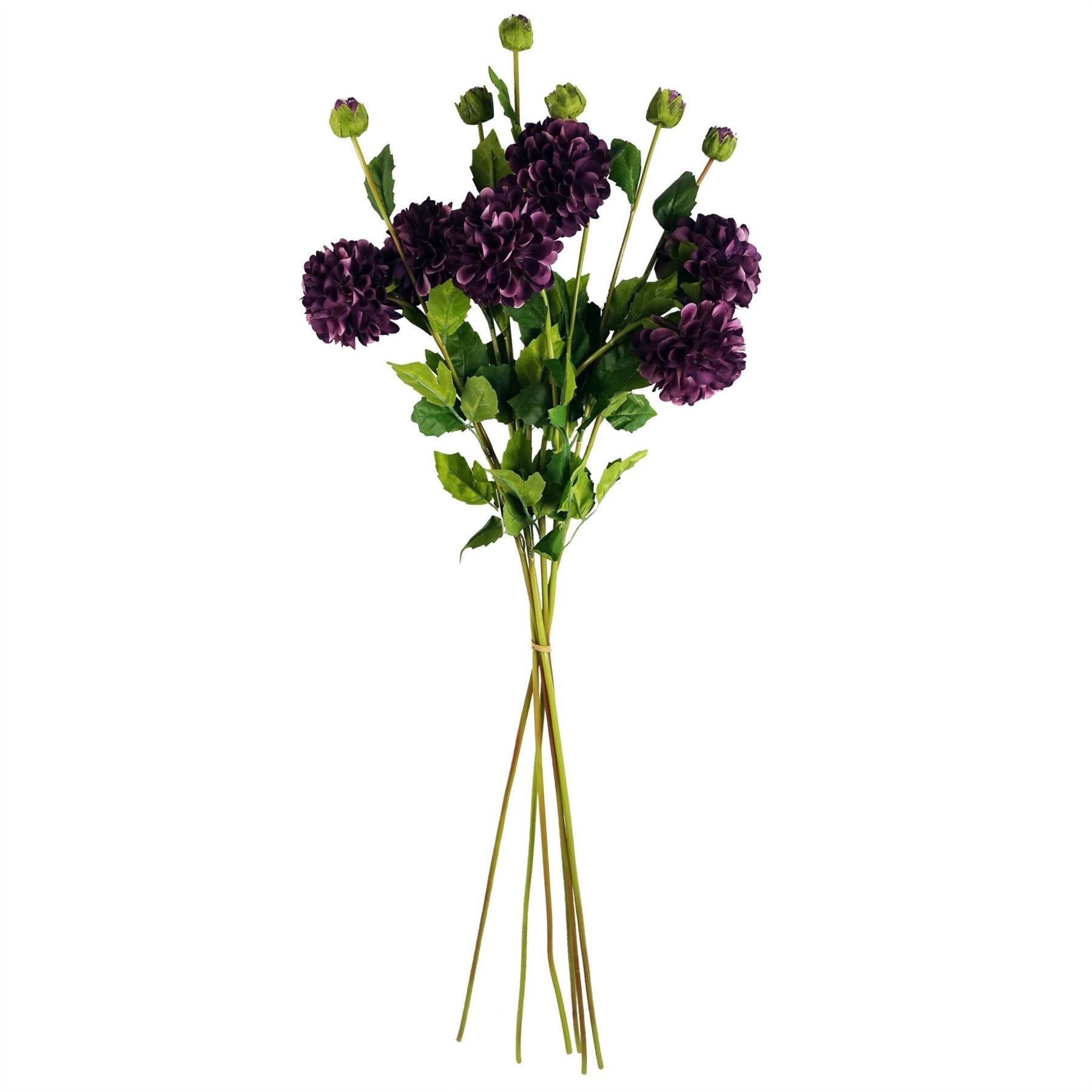 Leaf 75cm Artificial Dahlia Pompom Flower Stem Purple