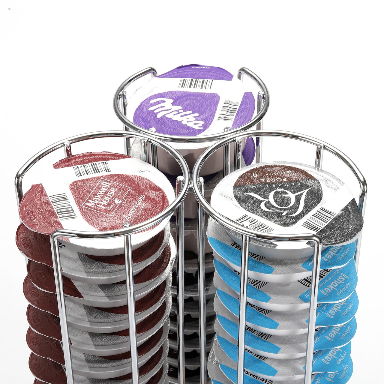 Vinsani Coffee Pod Stand for 48 Tassimo Coffee Capsules, 3-Section Coffee Capsule Holder, Metal Wire Storage Rack, Black/Sleek Finish