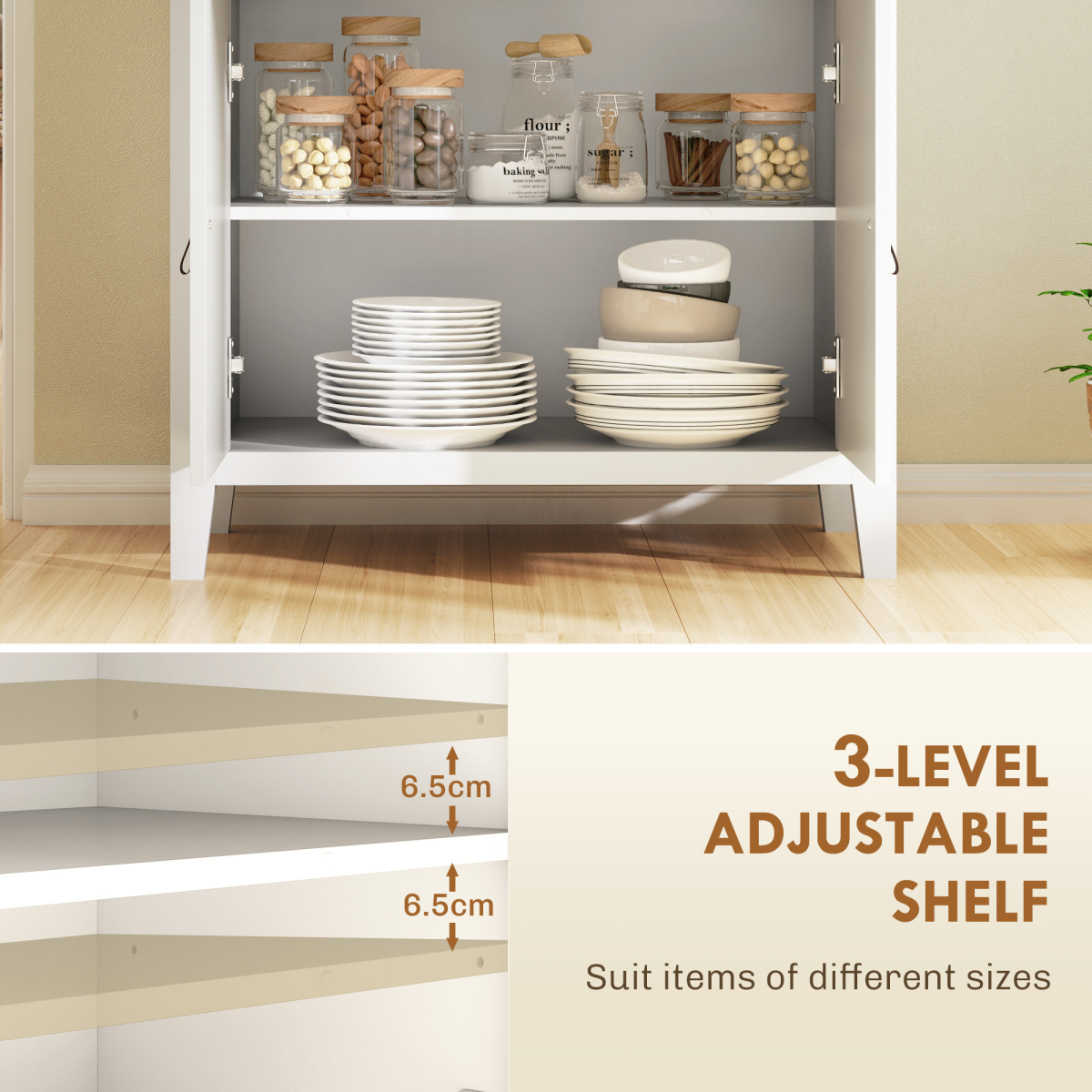 HOMCOM White Sideboard with Drawer and Adjustable Shelf Cabinet