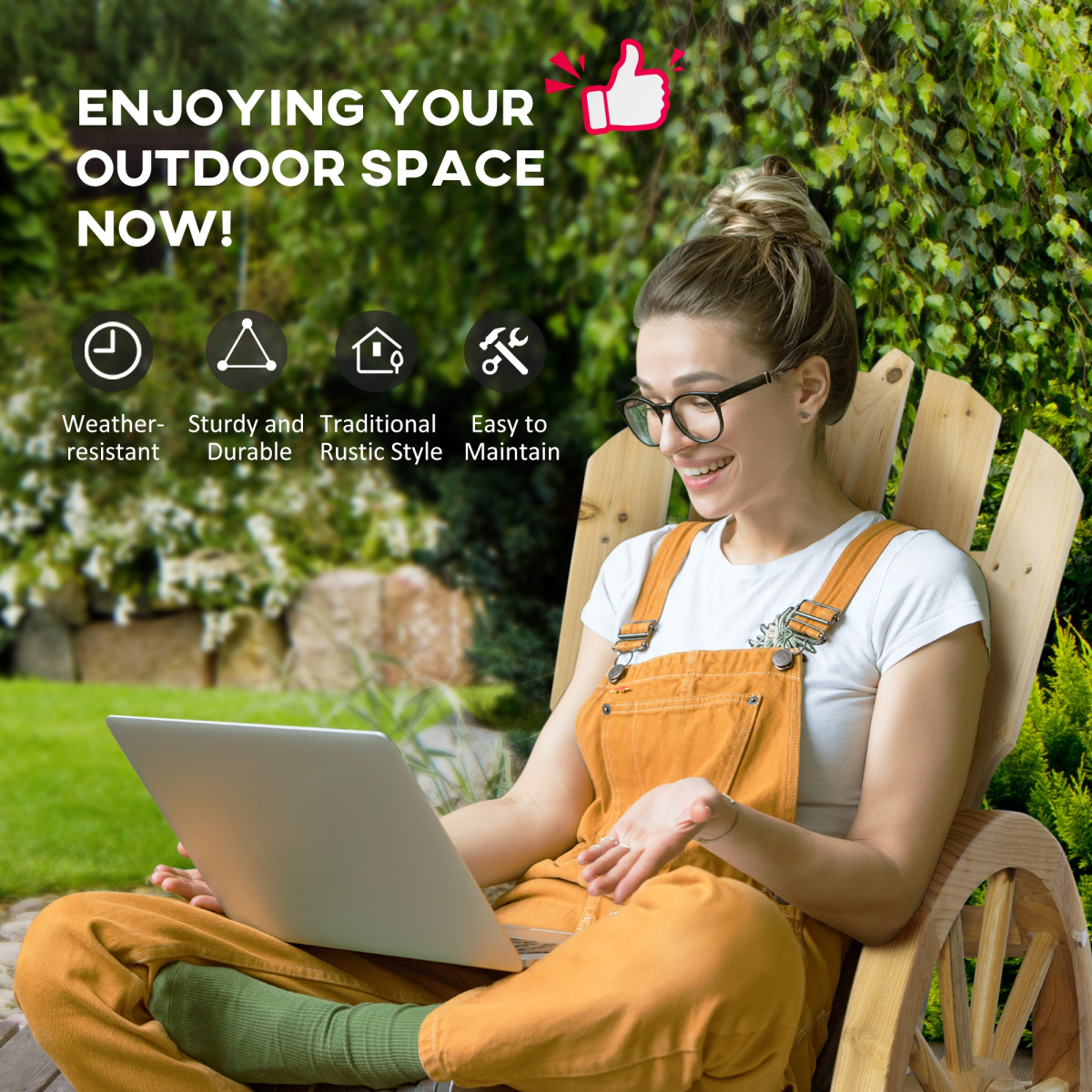 Outsunny Natural Fir Wood Adirondack Rocking Chair for Garden Porch