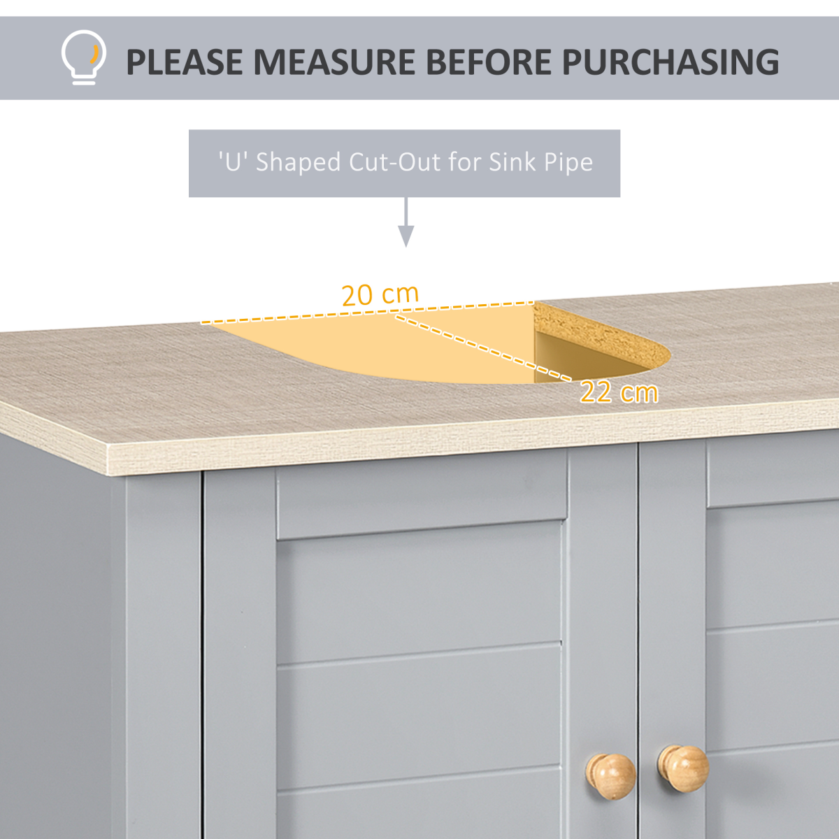 kleankin Bathroom Under Sink Cabinet with Storage Shelf, Double Door, Adjustable Shelf, Mid-Grey Wood-Effect Finish