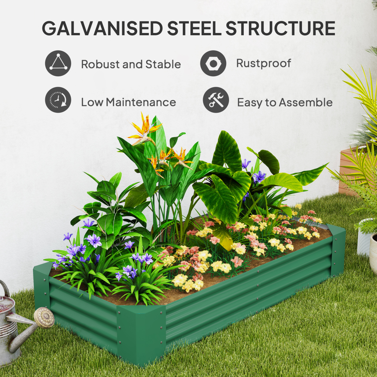 Outsunny Galvanised Steel Raised Garden Bed Planter, 180 x 90 x 30 cm, Green