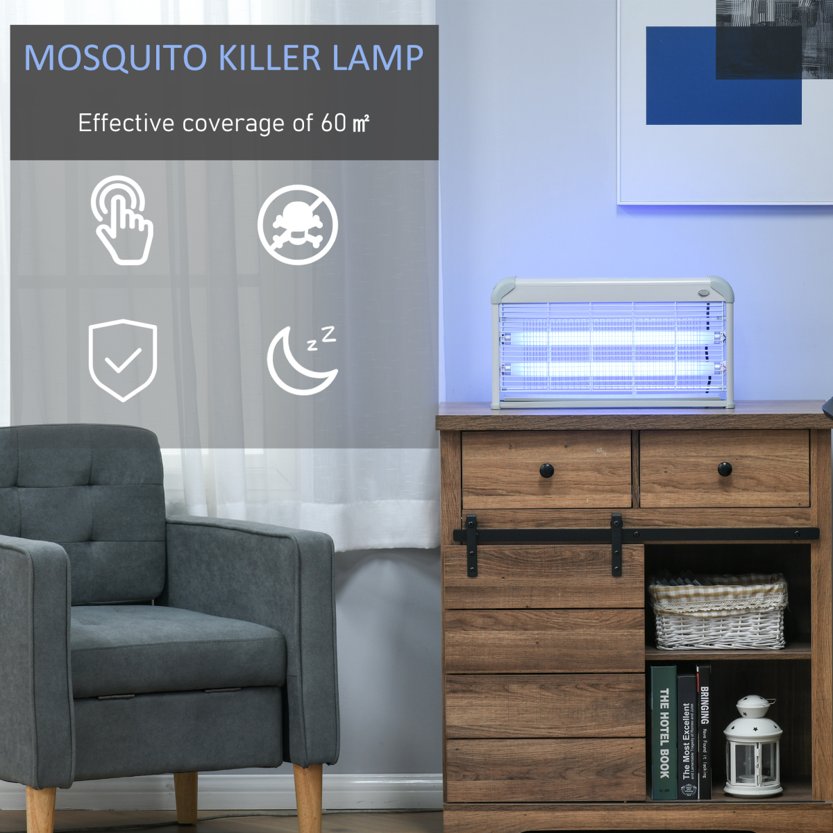 Outsunny 30W Wall-Mounted Mosquito LED Killer Lamp Insect Zapper, Steel Grey