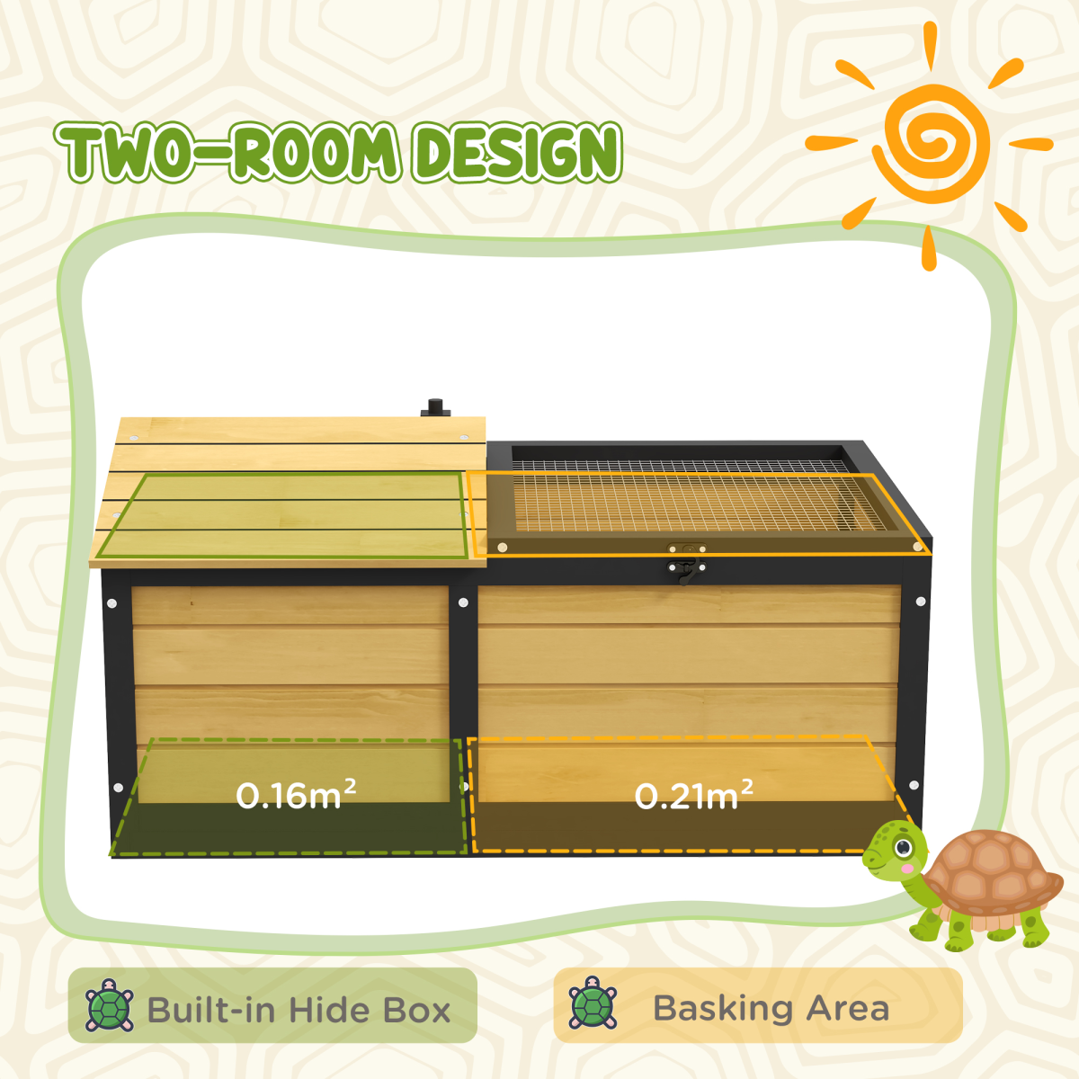 PawHut Wooden Tortoise House with Hide Shelter, Run and Open Roof