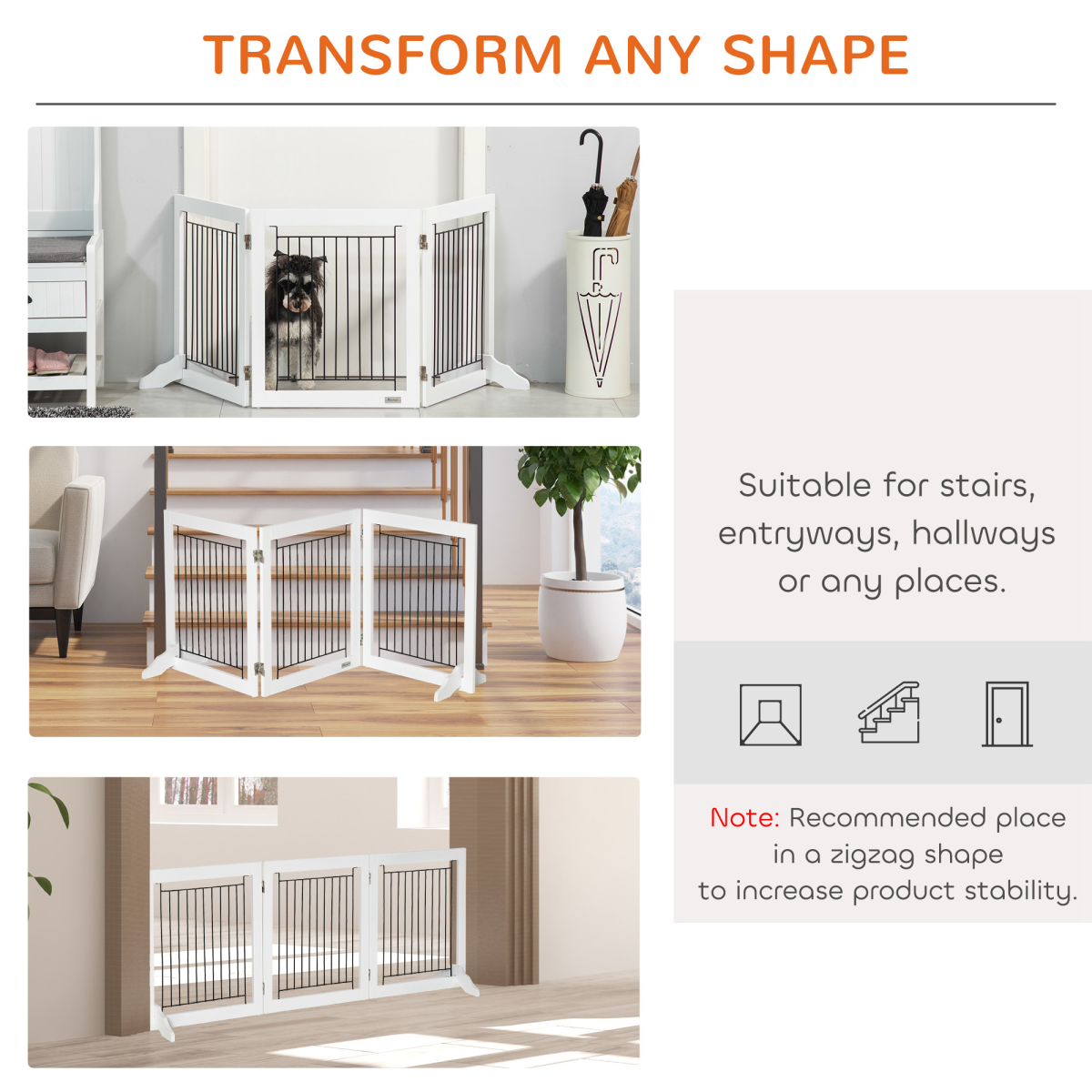 PawHut Foldable Freestanding Dog Gate, 3-Panel MDF and Steel Pet Barrier with 2 Support Feet