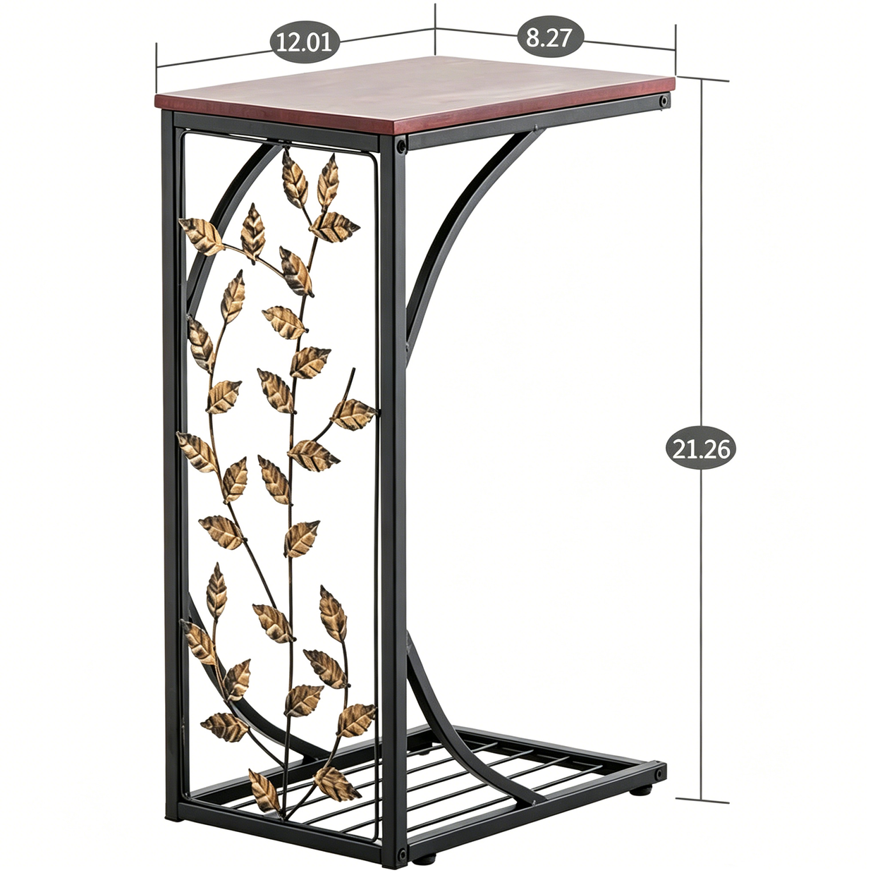 【Same Code:84356574】54*30.5*21CM Leaf Pattern Iron Side Table Coffee Table Brown