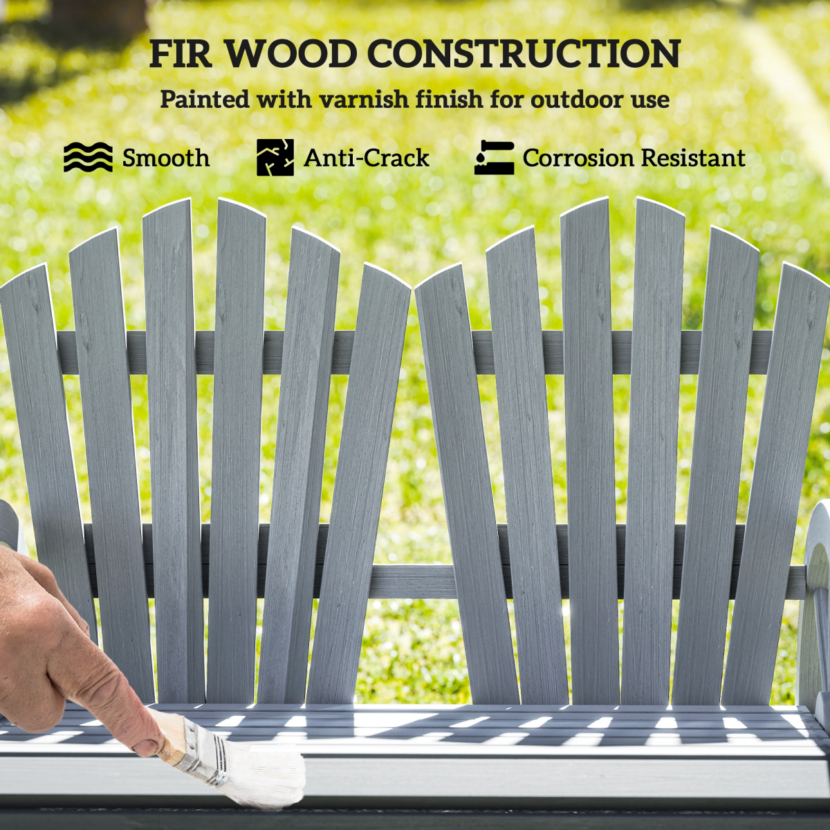 Outsunny Grey Fir Wood Outdoor Chair with Ergonomic Back Support