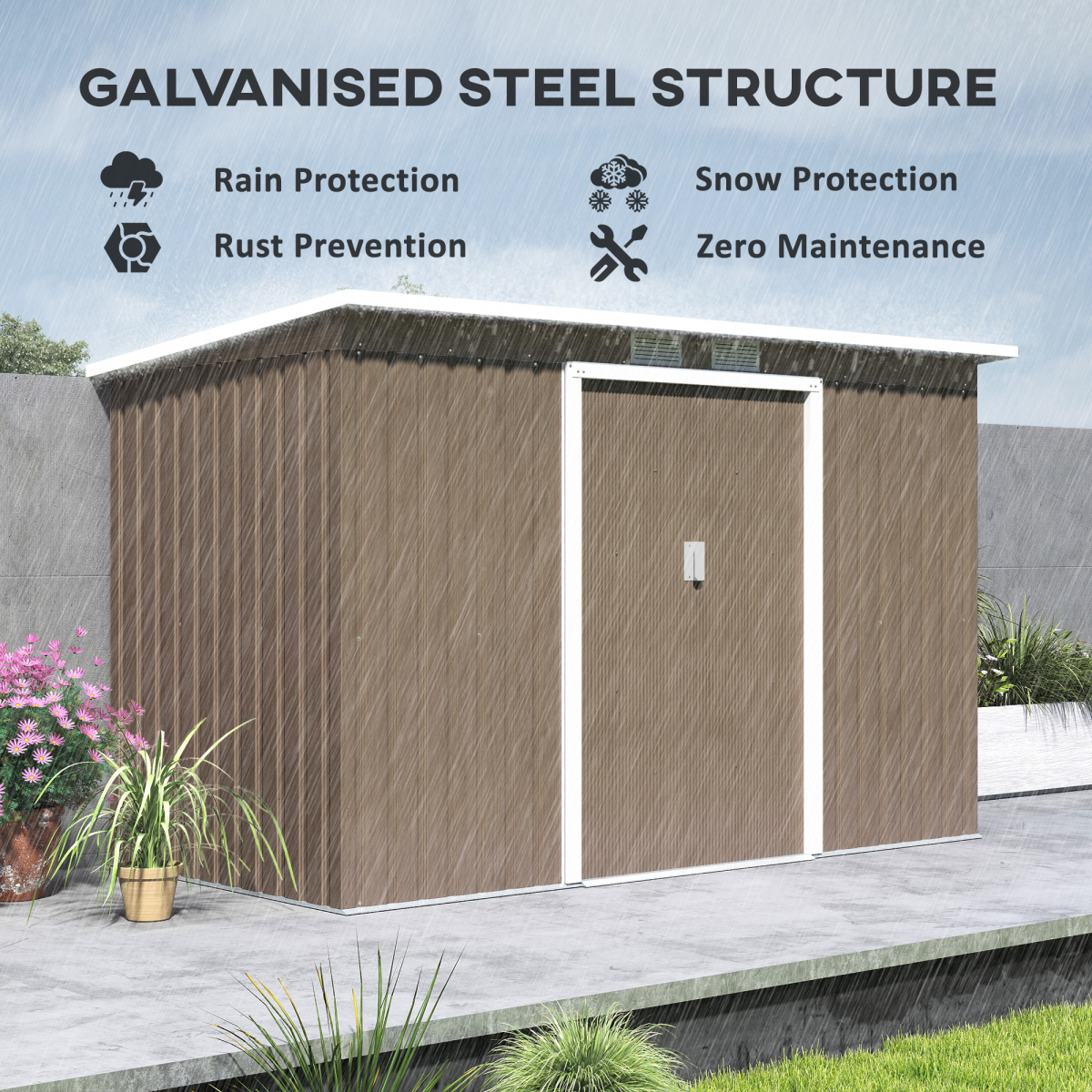 Outsunny 9 x 4FT Metal Garden Storage Shed, Lockable Double Doors