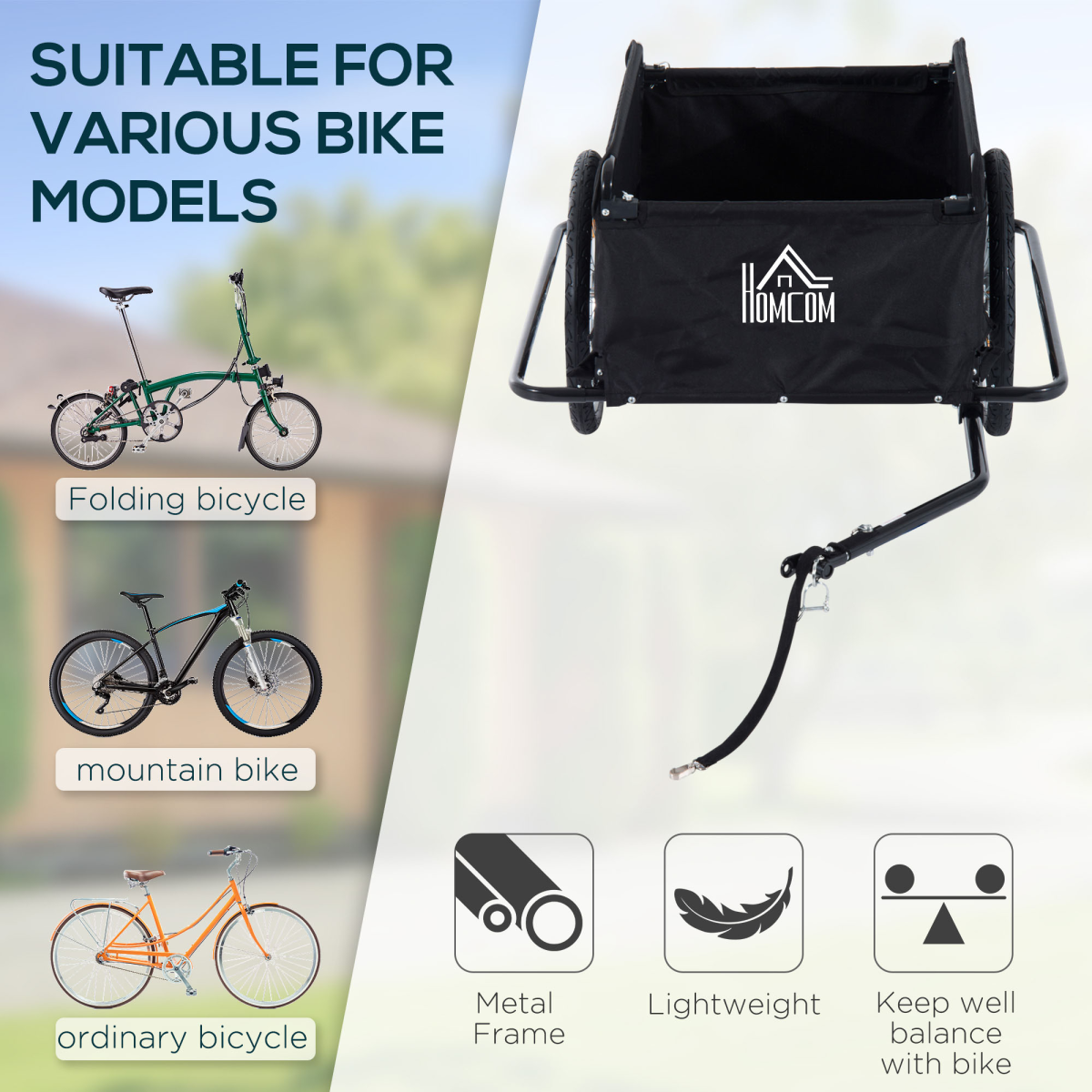 HOMCOM Two-Wheel Bicycle Cargo Trailer with Steel Base, Oxford Cloth Bag, Folding Storage, 40kg Max Load